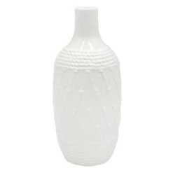 White Ceramic Rope Vase, 10"