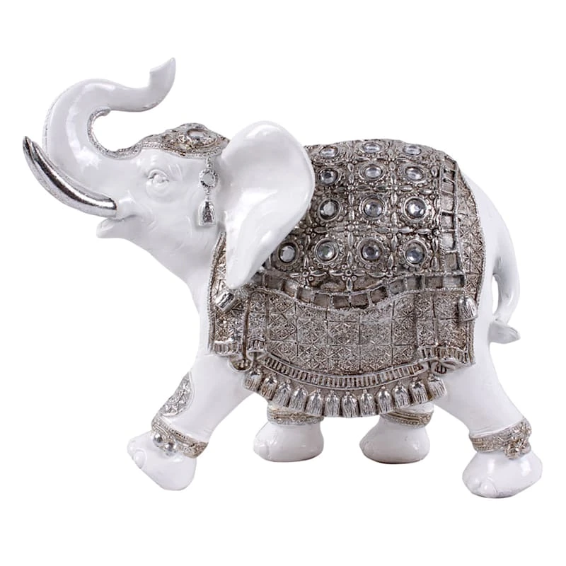 White & Silver Elephant Figurine, 9" 1 White & Silver Elephant Figurine, 9"