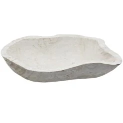 Whitewashed Organic Wooden Decorative Bowl, 21x11