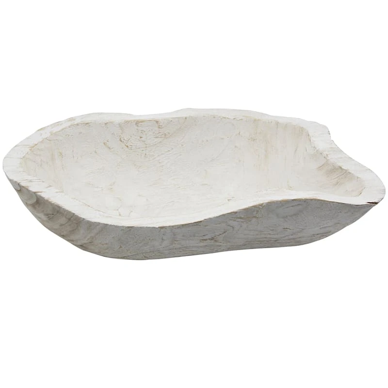 Whitewashed Organic Wooden Decorative Bowl, 21x11 1 Whitewashed Organic Wooden Decorative Bowl, 21x11