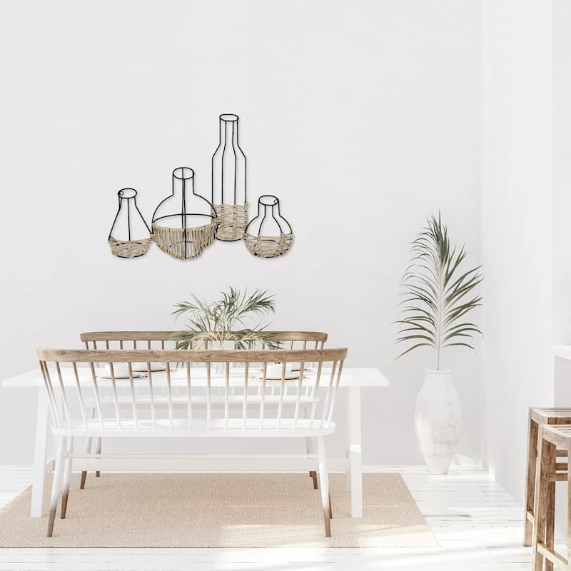 Woven Wood & Metal Vase Centerpiece Wall Art, 20x15 2 Woven Wood & Metal Vase Centerpiece Wall Art, 20x15 - Image 2