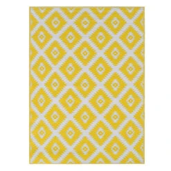 Yellow Diamond Design Plastic Outdoor Area Rug, 5x7